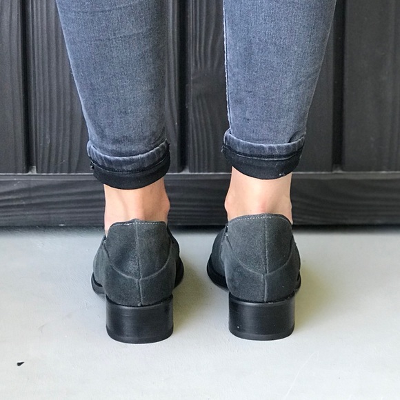 Gray Genuine Leather Burnished Toe Ankle Booties - Picture 4 of 7